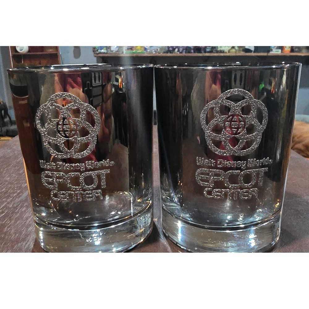 Vintage Walt Disney World EPCOT‎ Center Silver Mirror Smoke Rocks Glasses Set-2